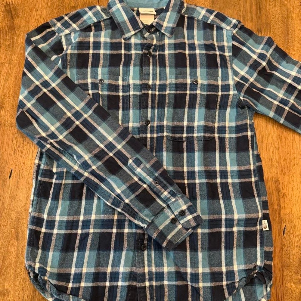 The North Face Shirt Men's Small Blue Plaid Button Down Outdoors